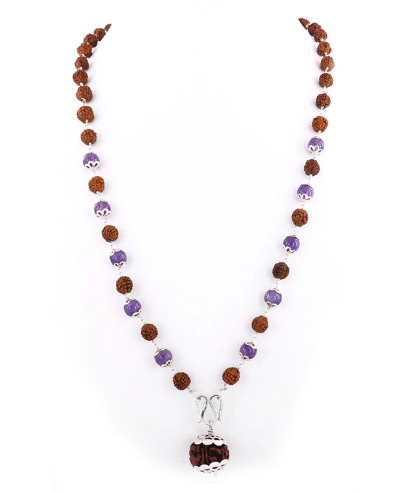 5 Mukhi Rudraksha Mala with Amethyst Beads