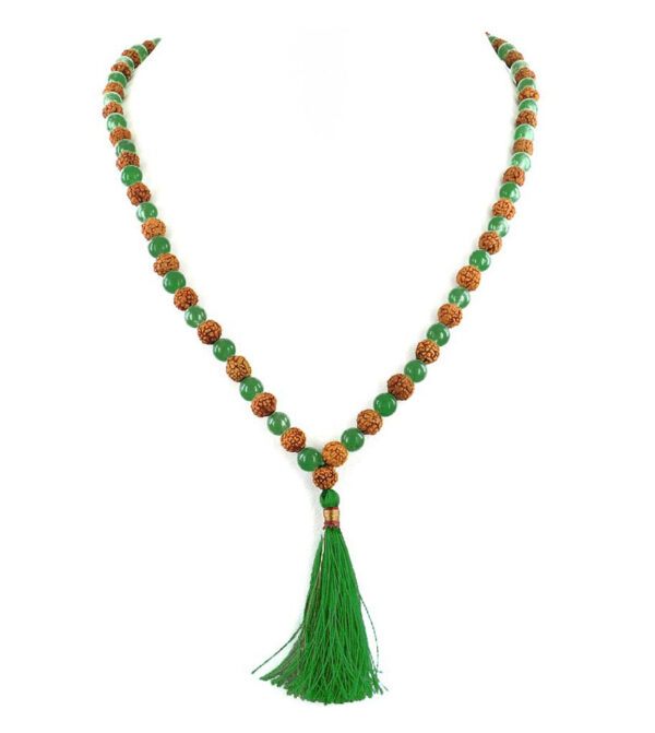 Green Aventurine Gemstone with Five Mukhi Rudraksha Bead Mala